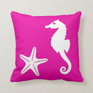 Almofada Cavalo e estrela do mar - branco a rosa fuchsia