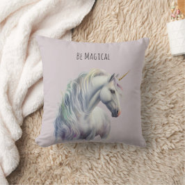 Almofada Cavalo Mágico Branco com Chifre de Ouro