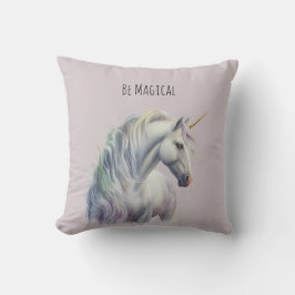 Almofada Cavalo Mágico Branco com Chifre de Ouro