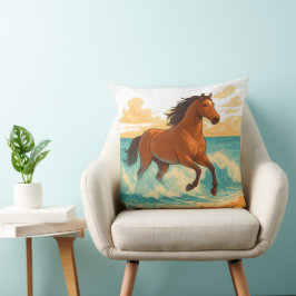 Almofada Cavalo Majestoso Erguendo-se do Mar Poder e Liberd