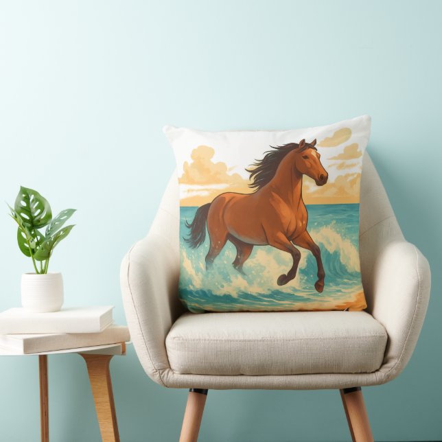 Almofada Cavalo Majestoso Erguendo-se do Mar Poder e Liberd (Cadeira)