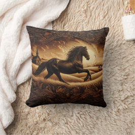Almofada Cavalo Majestoso Galopando Através Do Campo Ouro