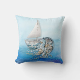 Almofada Cavalo marinho & peixes náuticos - mar - todas as