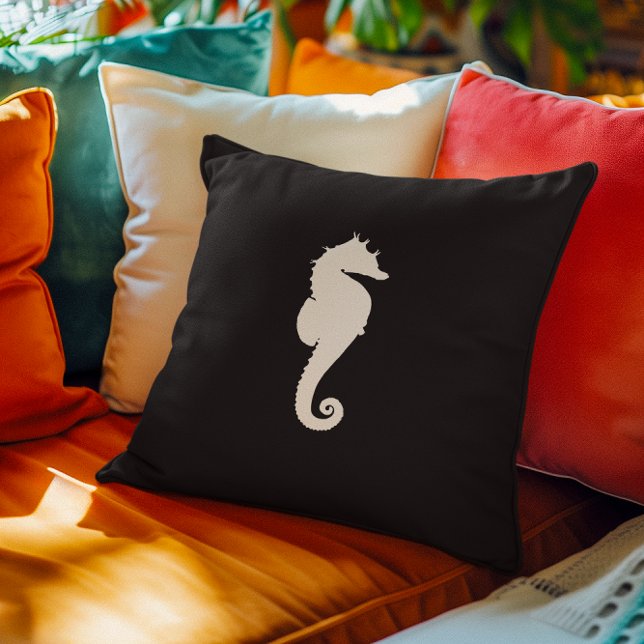 Almofada Cavalo-marinho preto e branco (Black and White Seahorse Throw Pillow)