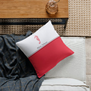 Almofada Cavalo-marinho-vermelho desenho mar nome elegante