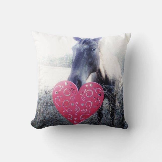 Almofada Cavalo marrom Coração de Valentine (Frente)