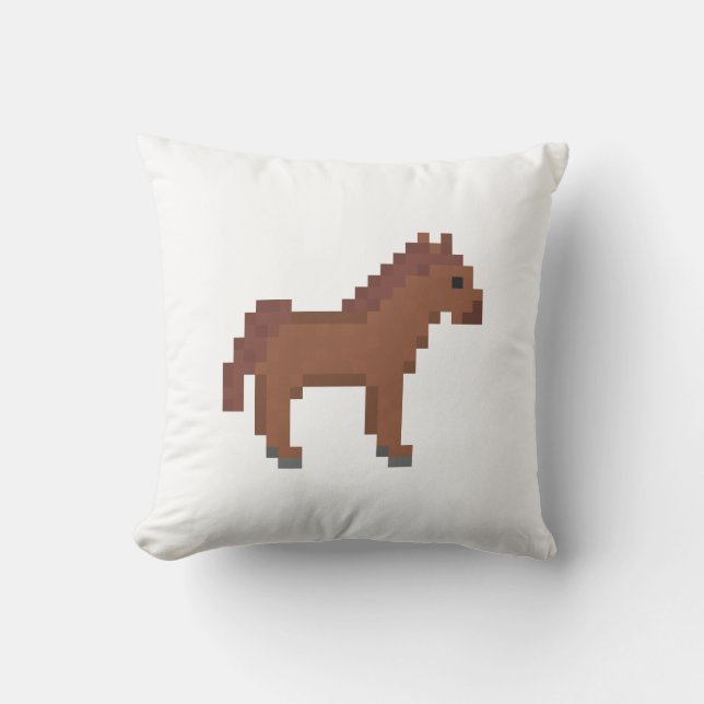 Almofada Cavalo Marrom em Arte de Pixel 8-Bit Retro (Frente)