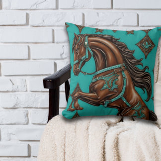 Almofada Cavalo Marrom Turquoise Equestre do País Ocidental