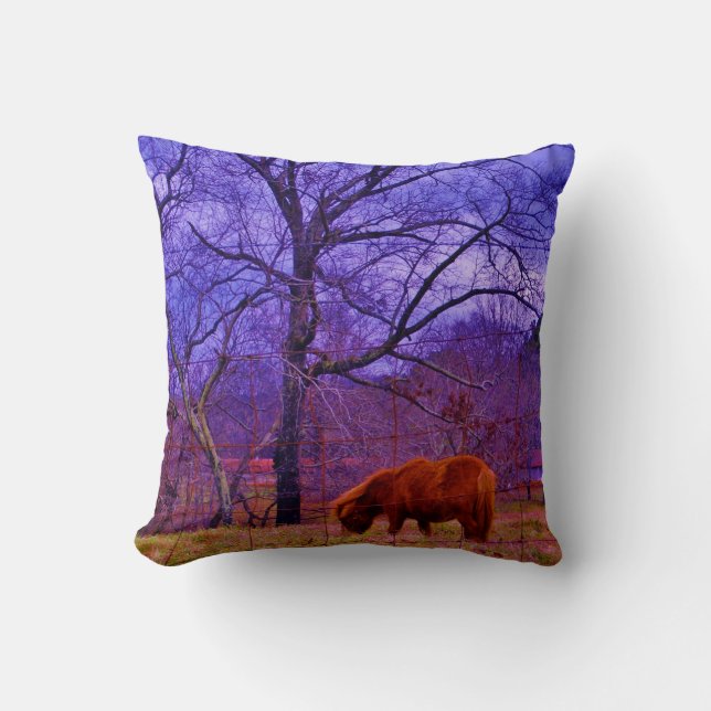 Almofada Cavalo miniatura marrom, céu Roxo (Frente)