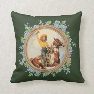 Almofada Cavalo ocidental da vaqueira do vintage com flores