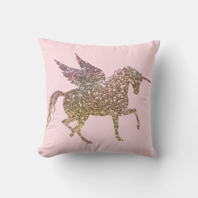 Almofada Cavalo Pegasus Unicórnio Glitter Dourado na Moda (Frente)
