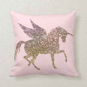 Almofada Cavalo Pegasus Unicórnio Glitter Dourado na Moda