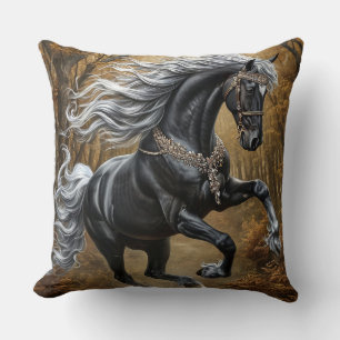 Almofada Cavalo Preto Majestoso em Ornamentação Ornata