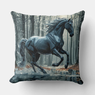 Almofada Cavalo Preto Majestoso em Ornamentação Ornata