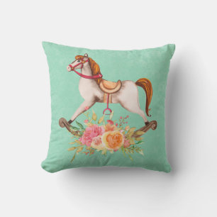 Almofada Cavalo Rocking Vintage com Buquê Floral