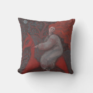 Almofada "Cavalo Vermelho", mulher gengibre, arte popular,