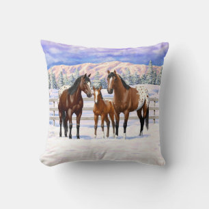 Almofada Cavalos Appaloosa De Baía Castanha Em Neve
