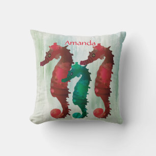 Almofada Cavalos-marinhos com aquarelas personalizados náut