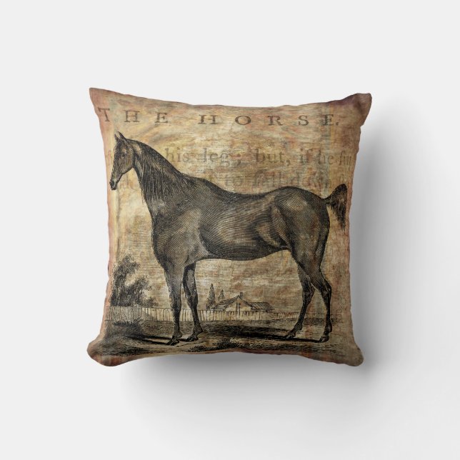 Almofada Cavalos Vintage Cristo e Cavalos Árabes (Frente)