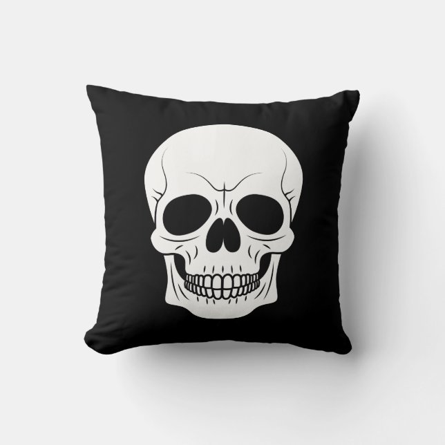 Almofada Caveira Assustadora de Halloween Preto e Branco (Frente)