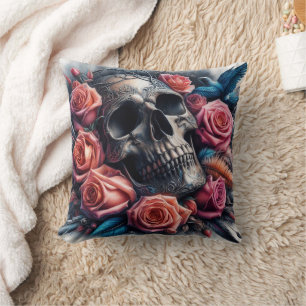 Almofada Caveira com Rosas e Bluebird