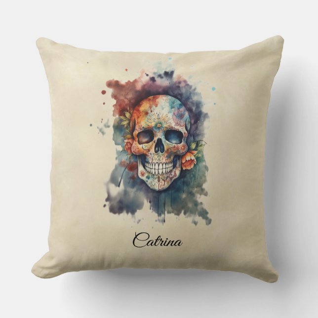 Almofada Caveira Custom Hermosa Dia dos Mortos (Frente)