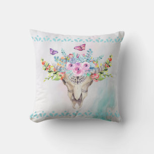 Almofada Caveira de Boho com Borboletas e Flores