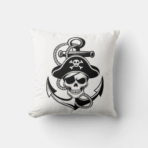 Almofada Caveira e Âncora de Pirata Negrito - Design náutic