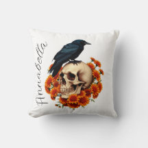 Caveira Floral e Nome Personalizado do Corvo