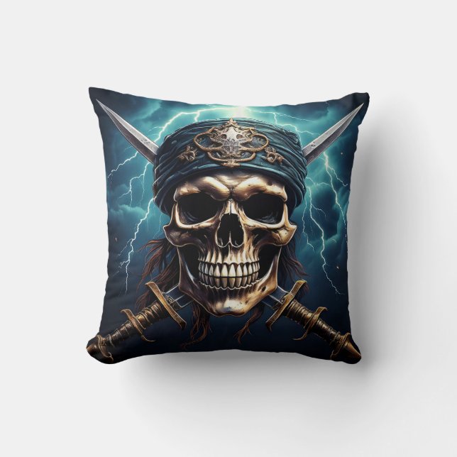 Almofada Caveira Pirata com Travesseiro decorativo de Espad (Frente)