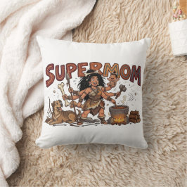 Almofada Cavernícola Engraçada Super Mãe Multitarefa Retro