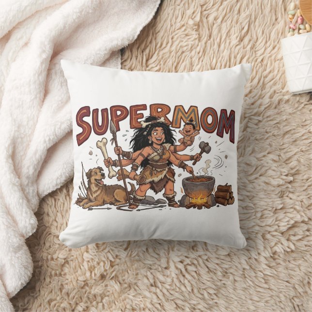 Almofada Cavernícola Engraçada Super Mãe Multitarefa Retro (Cobertor)