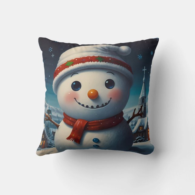 Almofada Celebração alegre da noite de Natal de neve (Verso)