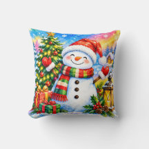 Celebração de Boneco de Neve de Natal em Aquarela