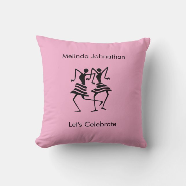 Almofada Celebração de silhuetas, rosa macio, cor-de-rosa (Frente)