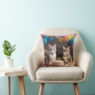 Almofada Celebração Pura: Festa de aniversário de Gato,