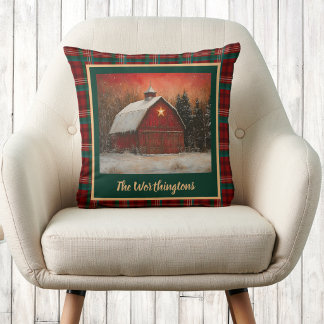 Almofada Celeiro Vermelho com Estrela n Snow Farmhouse Xadr
