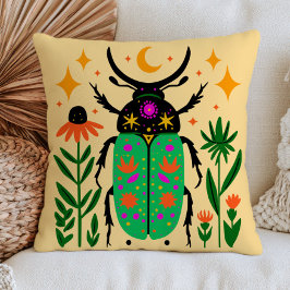 Almofada Celestial Beetle Design Colorful Insect Floral