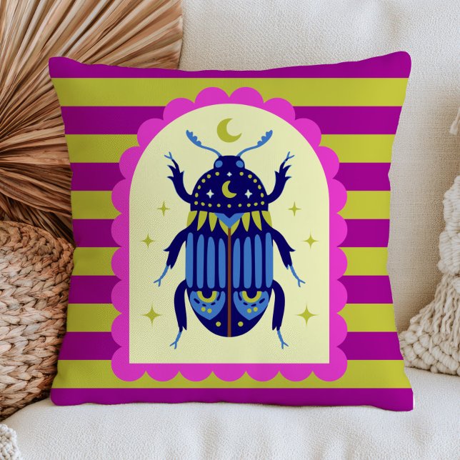 Almofada Celestial Bug Design Green& Purple Stripes Retro (Criador carregado)