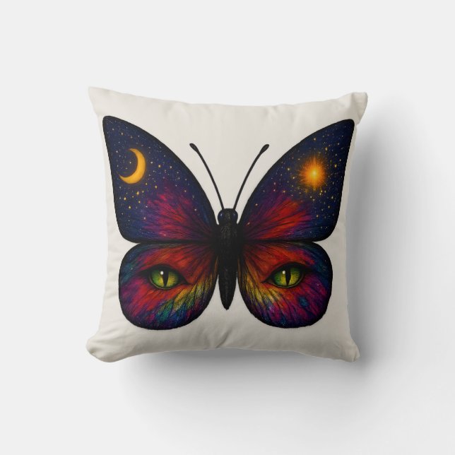 Almofada Celestial Cat-Eye Butterfly Colorful Sun Moon Boho (Frente)