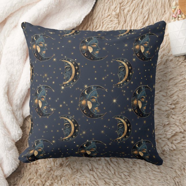 Almofada Celestial Moon Gold Starry Night Pattern (3) (Cobertor)
