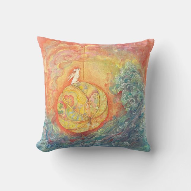 Almofada Celestial Orb: Winged Hare on Silken Brocade (Frente)
