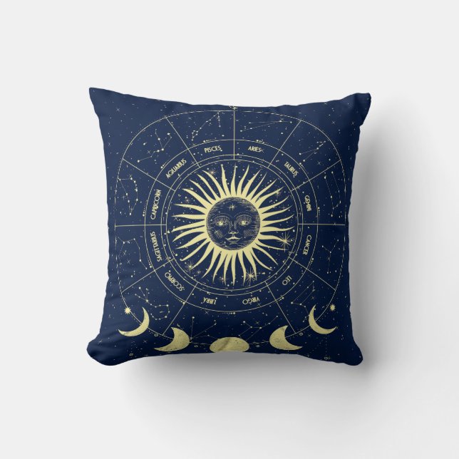 Almofada Celestial Sun Moon Fases Zodiac (Frente)
