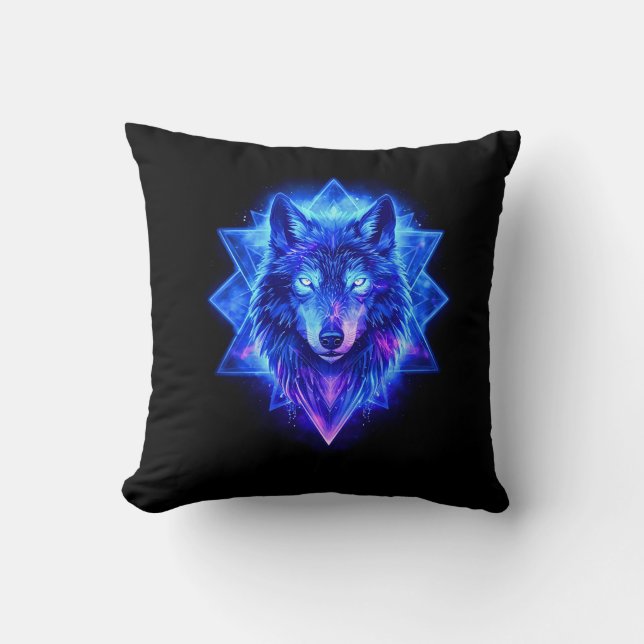 Almofada Celestial Wolf • Cosmic Energy Guardian  Pillow (Frente)