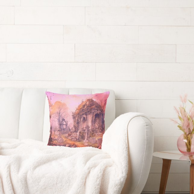 Almofada Cemitério cor-de-rosa assustador e assustador (Sofá)