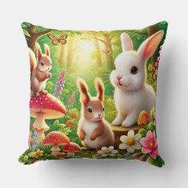 Almofada Cena Caprichosa da Floresta com Coelhos, Esquilos