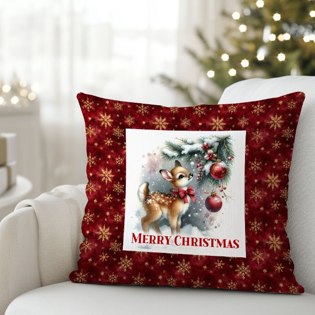 Almofada Cena caprichosa de neve com cervo bebê para decora (Whimsical snowy scene baby deer kids room decor (51))