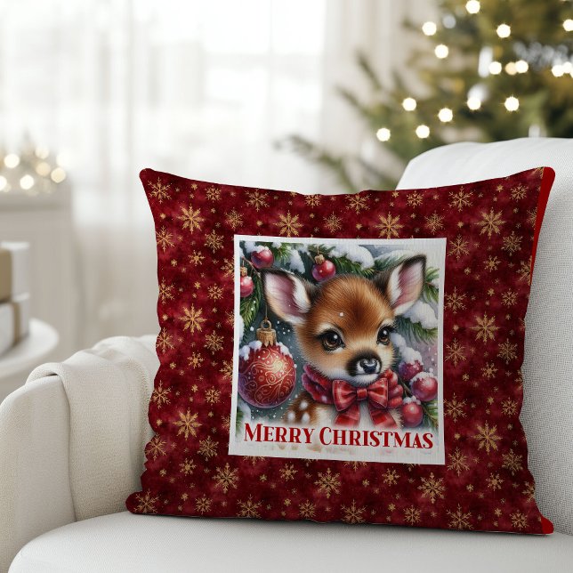 Almofada Cena Clássica de Inverno com Fawn Bebê para Decora (Classic Baby Fawn Winter Scene Kids Room Decor Christmas Pillow

)