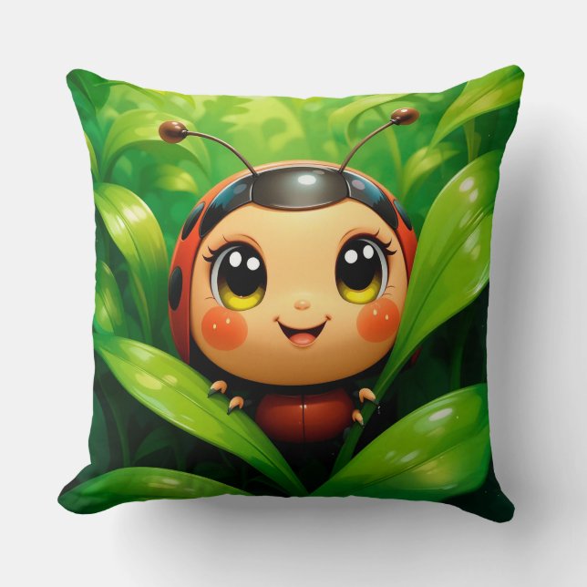Almofada 🐞 Cena da Natureza com Joaninha para Espaços Acon (Frente)