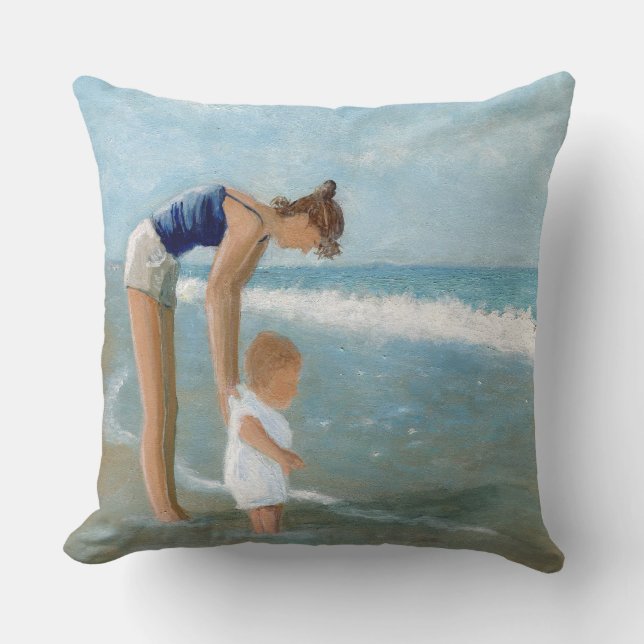 Almofada Cena da praia com mãe e bebê (Frente)